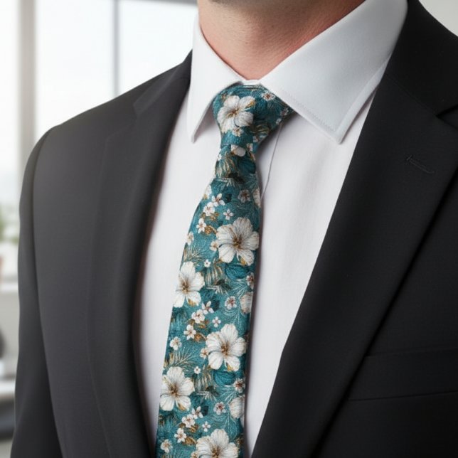 Tropical Hibiscus Floral Teal Neck Tie (Creator Uploaded)