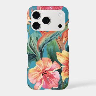 Tropical Hibiscus Floral Teal Pink iPhone 17 Pro Case