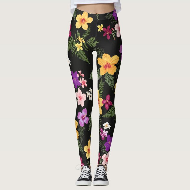 Tropical Hibiscus Floral Ultra Leggings (Front)