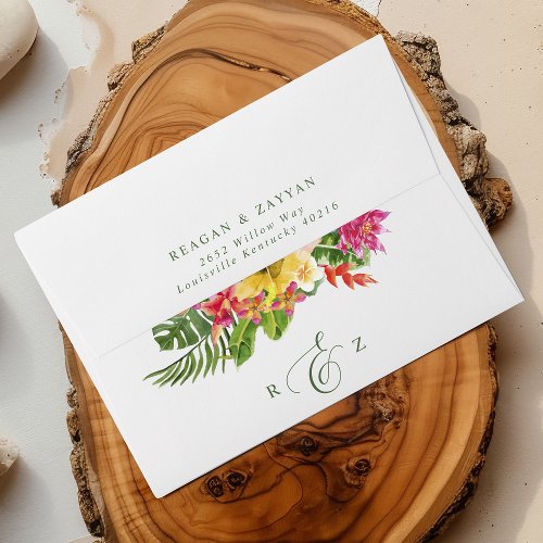 Tropical Hibiscus Floral Wedding Envelope