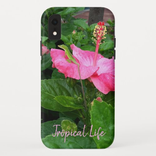 Tropical Hibiscus Flower Anole Lizard Photo Custom iPhone XR Case