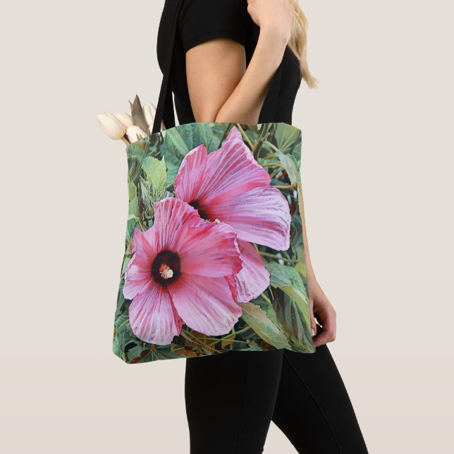 Tropical Hibiscus Flower Bible Verse Tote (Close Up)
