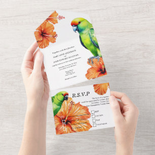 Tropical hibiscus flower bird of paradise elegant all in one invitation