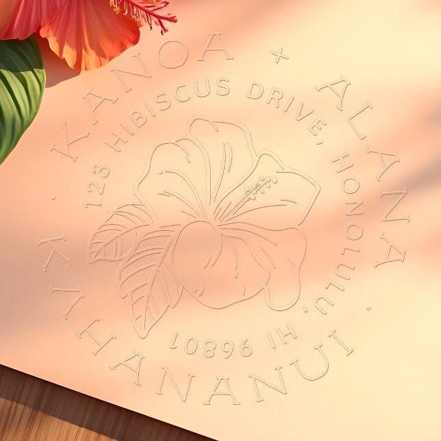 Tropical Hibiscus Flower Couple Return Address Embosser (Creator Uploaded)