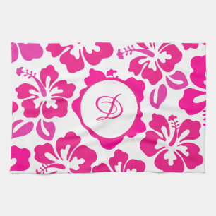 tropical hibiscus flower hawaii pink floral kitchen towel