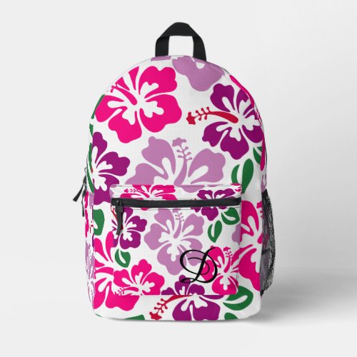 tropical hibiscus flower hawaii pink purple floral printed backpack