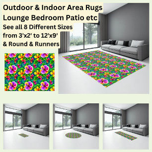 Tropical Hibiscus Flower Jungle Leaf Area  Rug