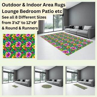 Tropical Hibiscus Flower Jungle Leaf Area Rug