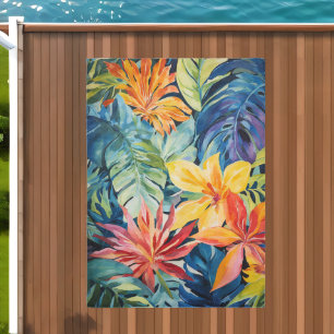 Tropical Hibiscus Flower Palm Leaf Beach Outdoor Rug