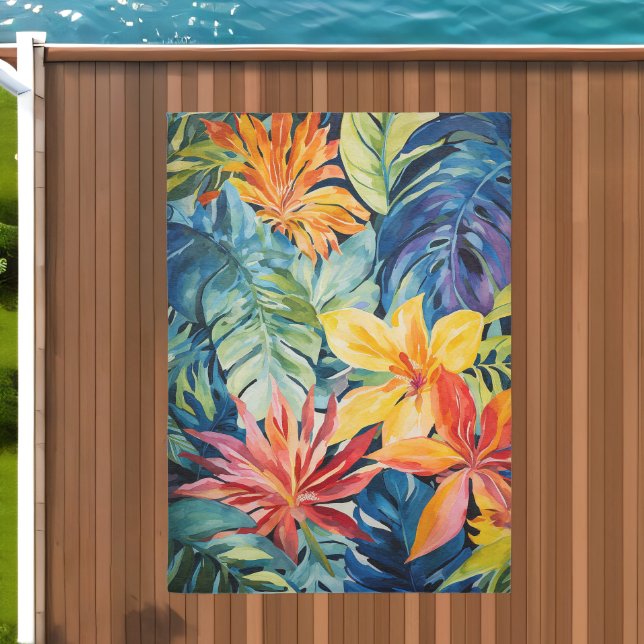 Tropical Hibiscus Flower Palm Leaf Beach Outdoor Rug (Insitu (Outdoor 2))