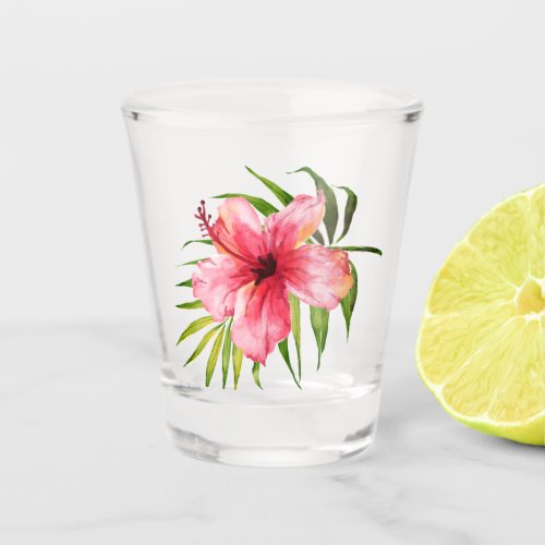 Tropical Hibiscus Flower Palm Luau Party Shot Glass