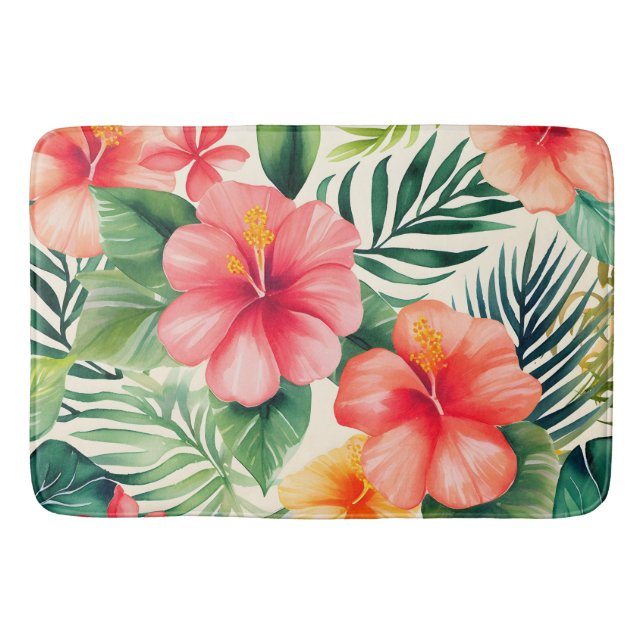 Tropical hibiscus Flower Pattern Bath Mat (Front)