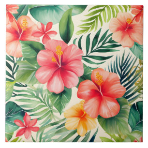 Tropical hibiscus Flower Pattern Ceramic Tile