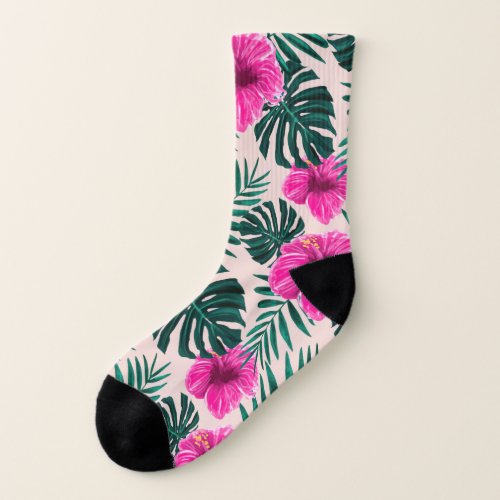 Tropical Hibiscus Flower Pattern Gift Cute Summer Socks