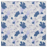 Tropical Hibiscus Flower Pattern in Blue and White Fabric