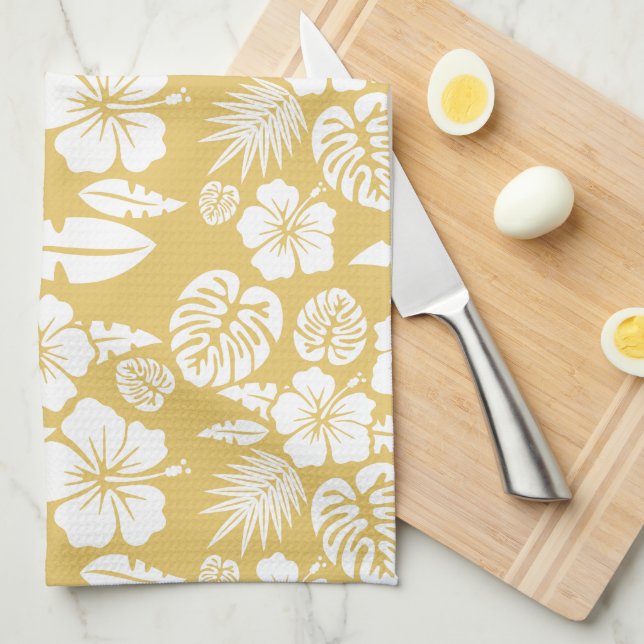 Tropical Hibiscus Flower Pattern Kitchen Towel (Quarter Fold)