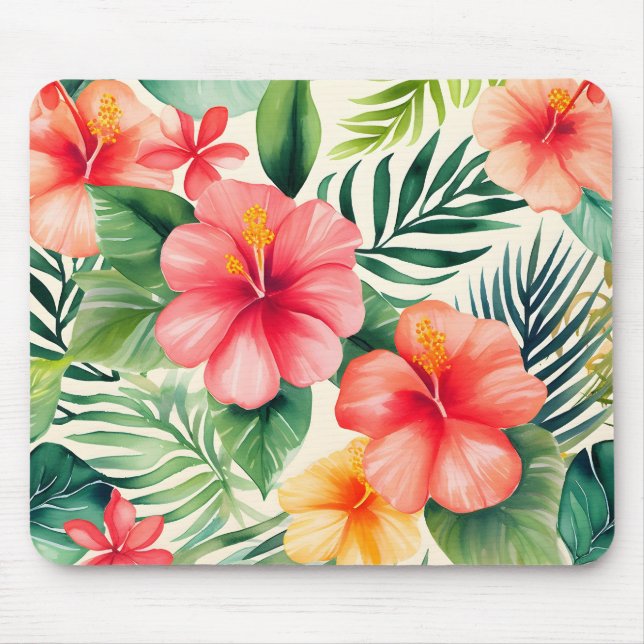 Tropical hibiscus Flower Pattern Mouse Pad (Front)