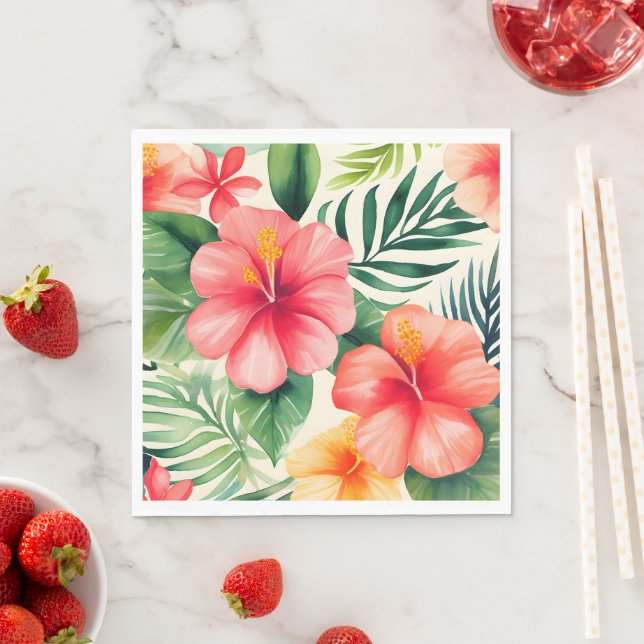 Tropical hibiscus Flower Pattern Napkins (Insitu)