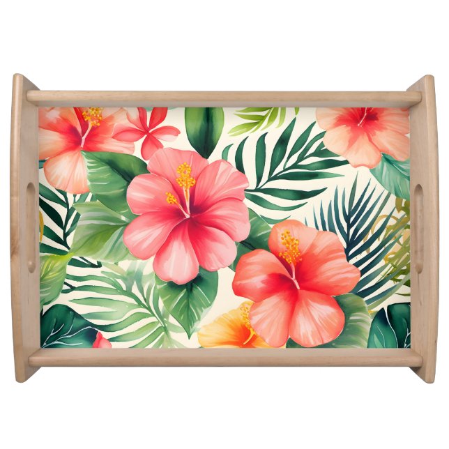 Tropical hibiscus Flower Pattern Serving Tray (Front)
