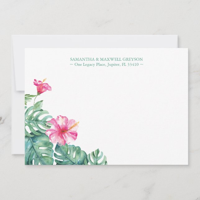 Tropical Hibiscus Flower Personalized Stationery Note Card (Front)