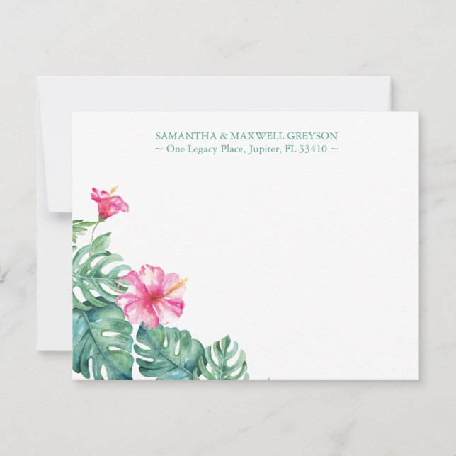Tropical Hibiscus Flower Personalized Stationery Note Card (Front)