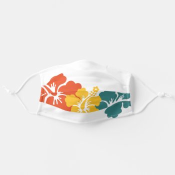 Tropical Hibiscus Flower Red Yellow Blue Fashion Adult Cloth Face Mask by FidesDesign at Zazzle