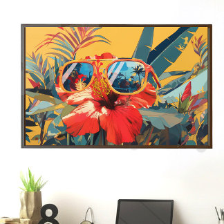 Tropical Hibiscus Flower Retro Sunglasses Art Poster