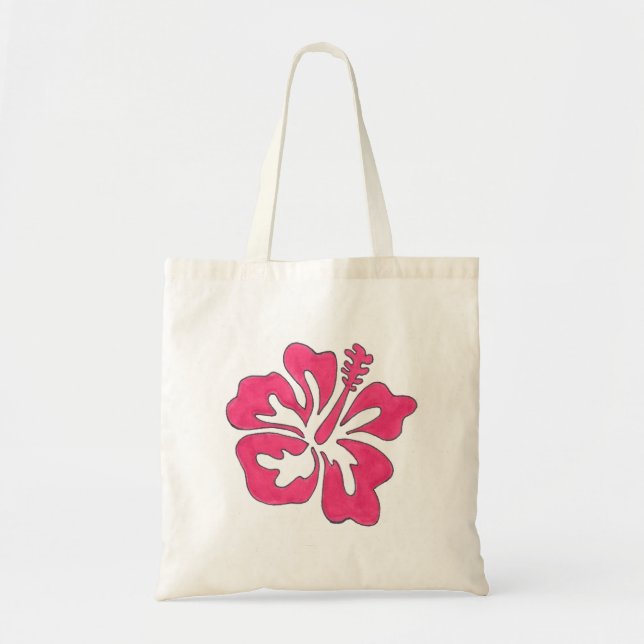 Tropical Hibiscus Flower Tote Bag - Hot Pink (Front)