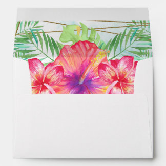 Tropical Hibiscus Flower Watercolor Beach Wedding Envelope