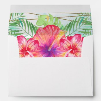 Tropical Hibiscus Flower Watercolor Beach Wedding Envelope by CustomInvites at Zazzle
