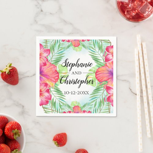 Tropical Hibiscus Flower Watercolor Beach Wedding  Napkins