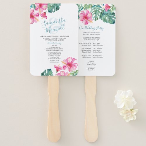 Tropical Hibiscus Flower Wedding Program Fan