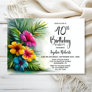 Tropical Hibiscus Flowers 40th Birthday Party Invitation