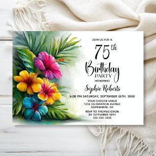 Tropical Hibiscus Flowers 75th Birthday Party Invitation