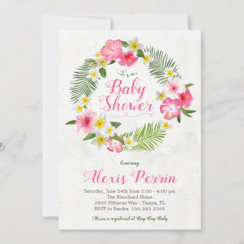 Tropical Hibiscus Flowers Baby Shower Invitation