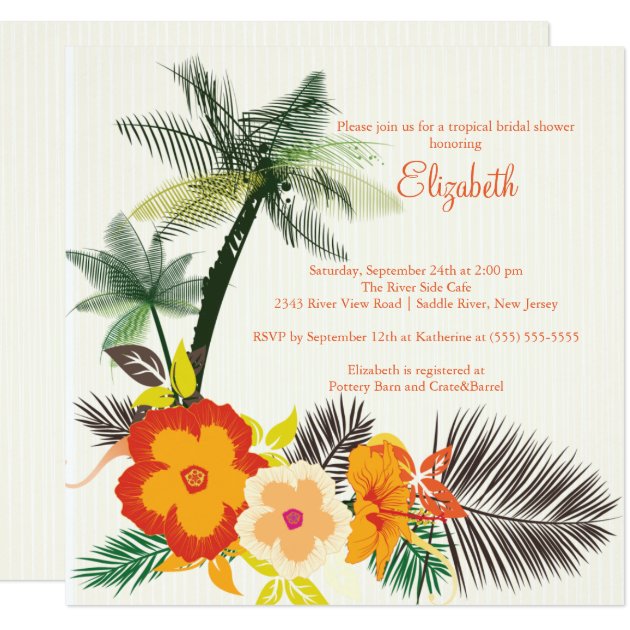 Tropical Hibiscus Flowers Bridal Shower Invitation