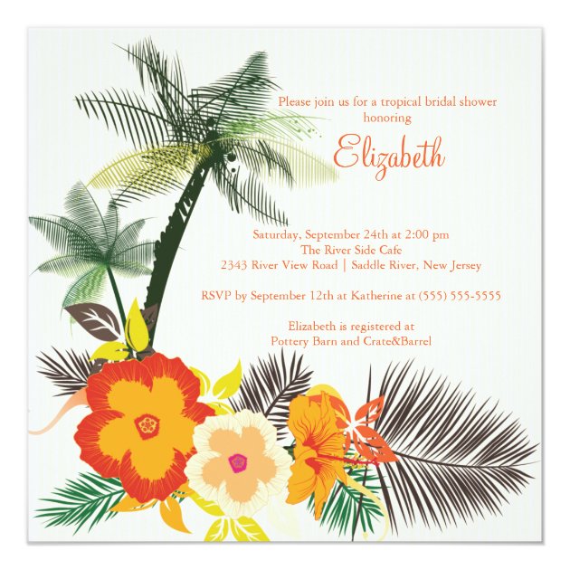 Tropical Hibiscus Flowers Bridal Shower Invitation