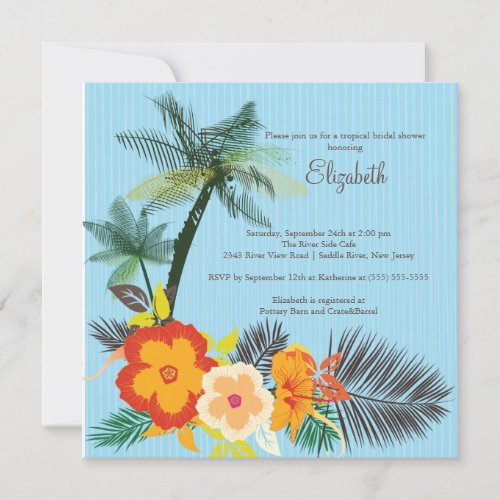 Tropical Hibiscus Flowers Bridal Shower Invitation
