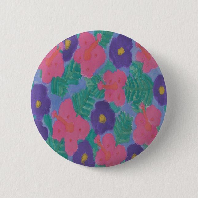 Tropical Hibiscus Flowers Button (Front)