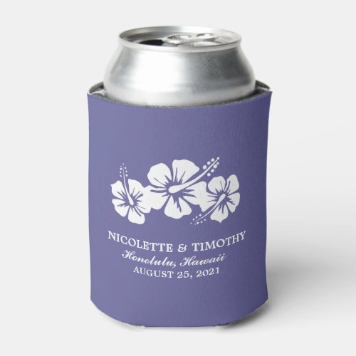 Tropical Hibiscus Flowers   Dark Lavender Wedding Can Cooler