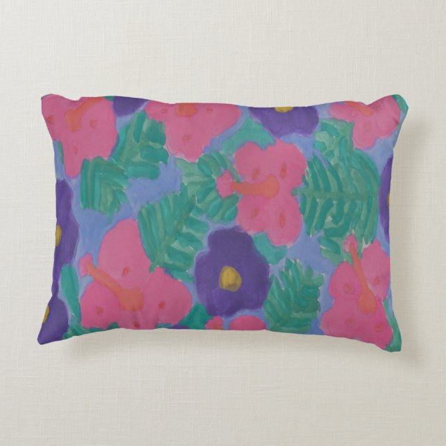 Tropical Hibiscus Flowers Decorative Pillow (Back)
