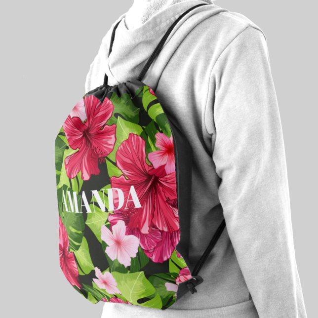 Tropical Hibiscus Flowers Drawstring Bag (Creator Uploaded)