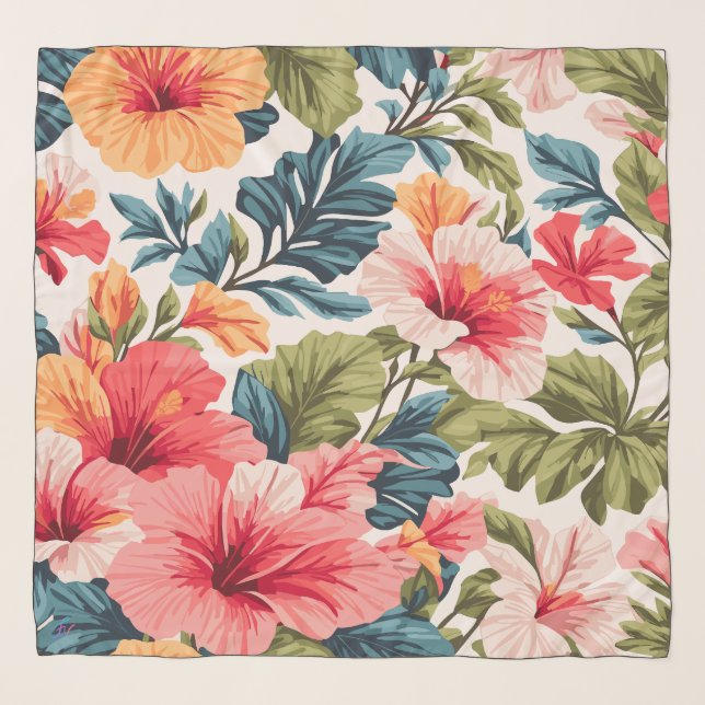 Tropical Hibiscus Flowers Elegance Scarf (Front)