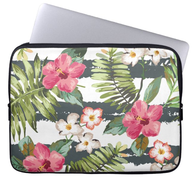 Tropical Hibiscus Flowers Floral Laptop Sleeve (Front)