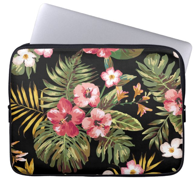 Tropical Hibiscus Flowers Floral Laptop Sleeve (Front)