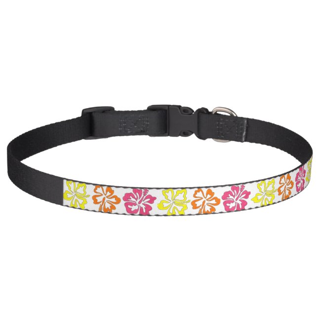 Tropical Hibiscus Flowers Floral Print Pet Collar (Front)