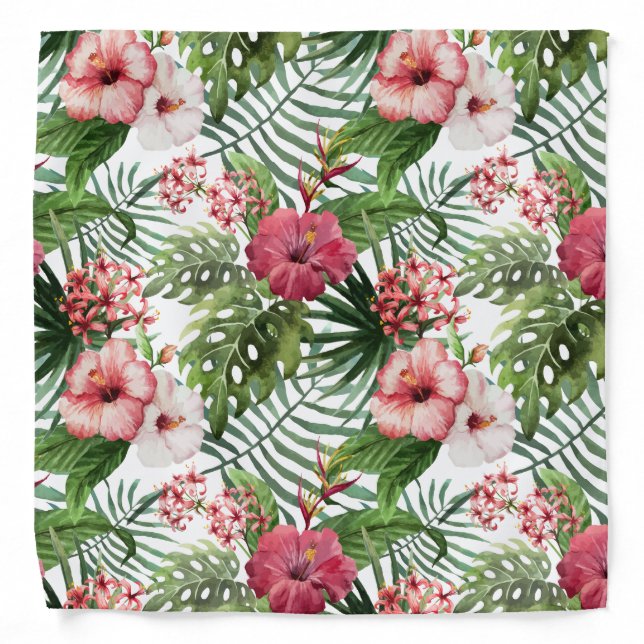 Tropical hibiscus flowers foliage pattern bandana (Front)