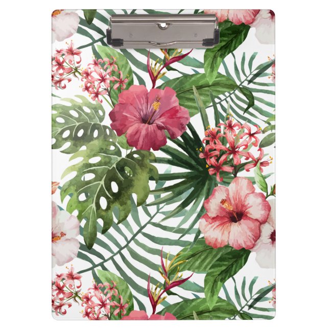 Tropical hibiscus flowers foliage pattern clipboard (Front)