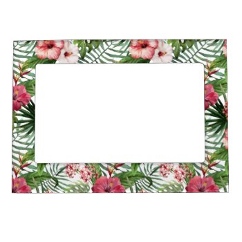 Tropical Hibiscus Flowers Foliage Pattern Magnetic Frame by AllAboutPattern at Zazzle