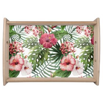 Tropical Hibiscus Flowers Foliage Pattern Serving Tray by AllAboutPattern at Zazzle